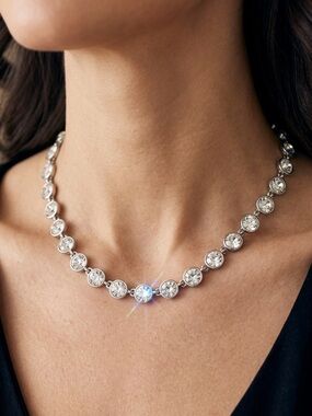 Stunning Authentic Givenchy 28 Crystal Riviere Necklace - Silver Tone 14" Choker